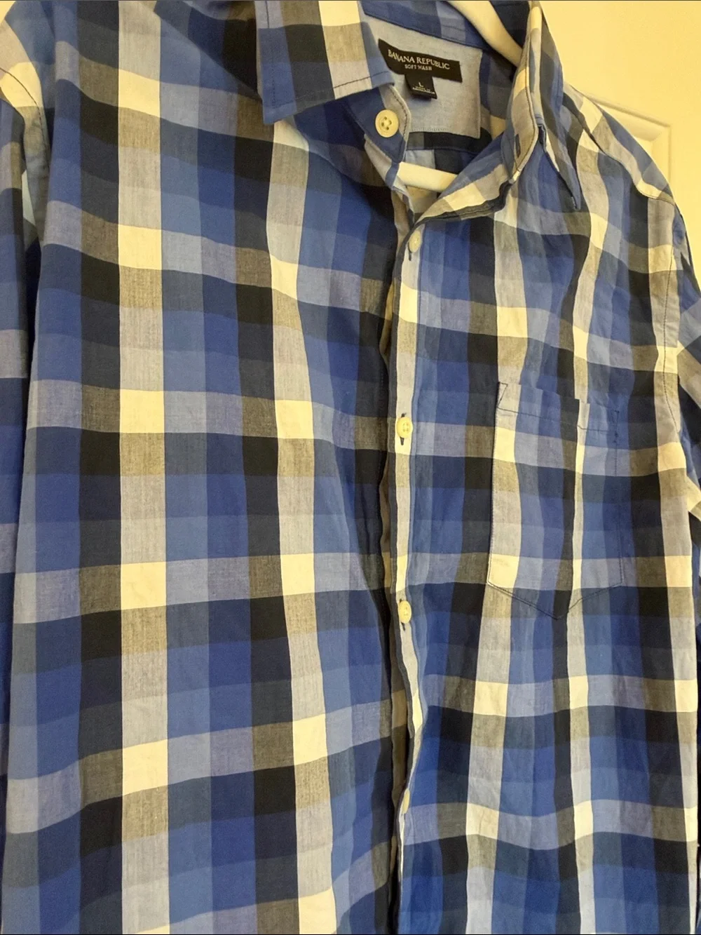 Banana Republic Blue and White Plaid Men's Button-Down Shirt
